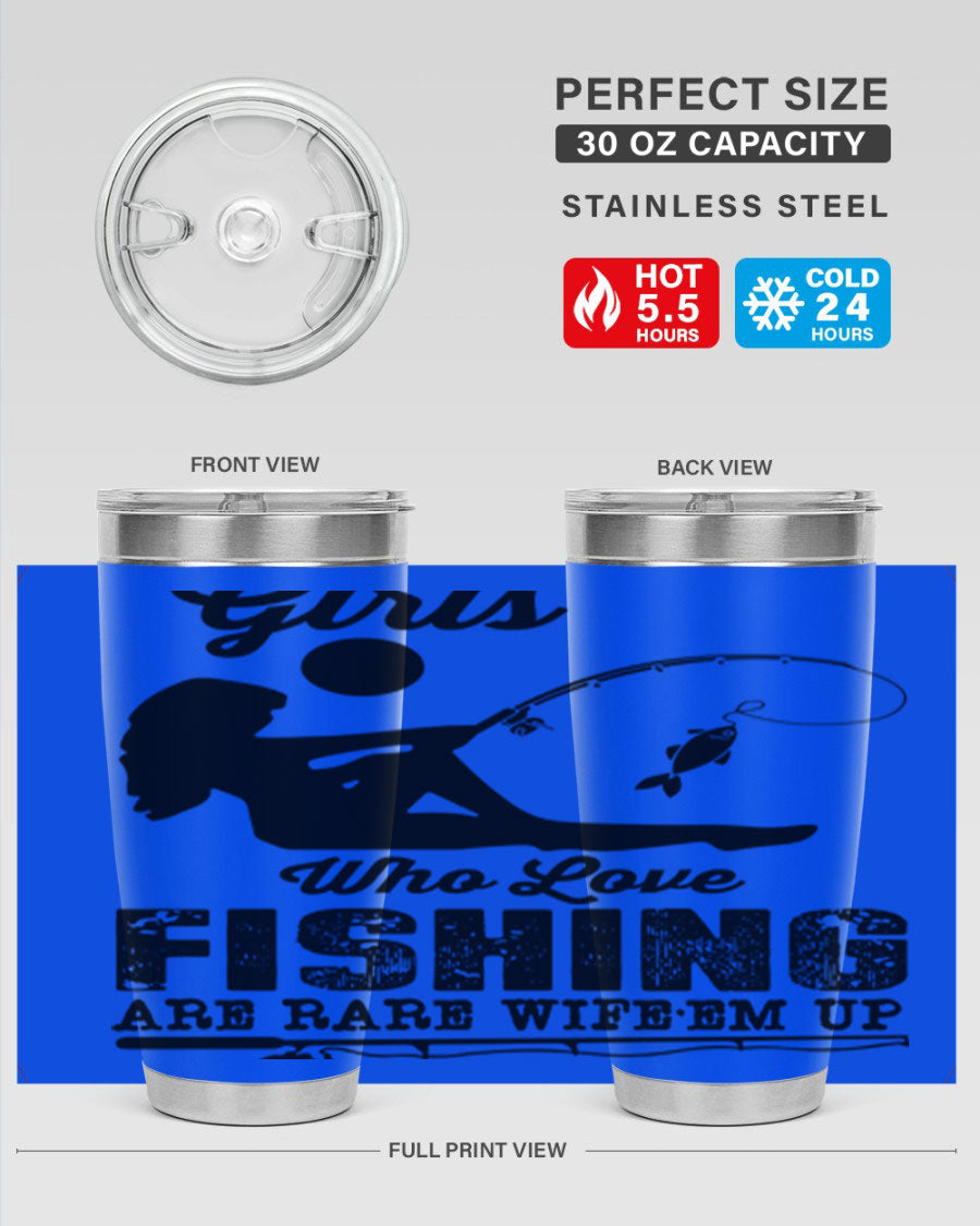 Fishing Design 166# Mermaid Tumbler showcasing a vibrant mermaid design, made of stainless steel with double wall vacuum insulation.