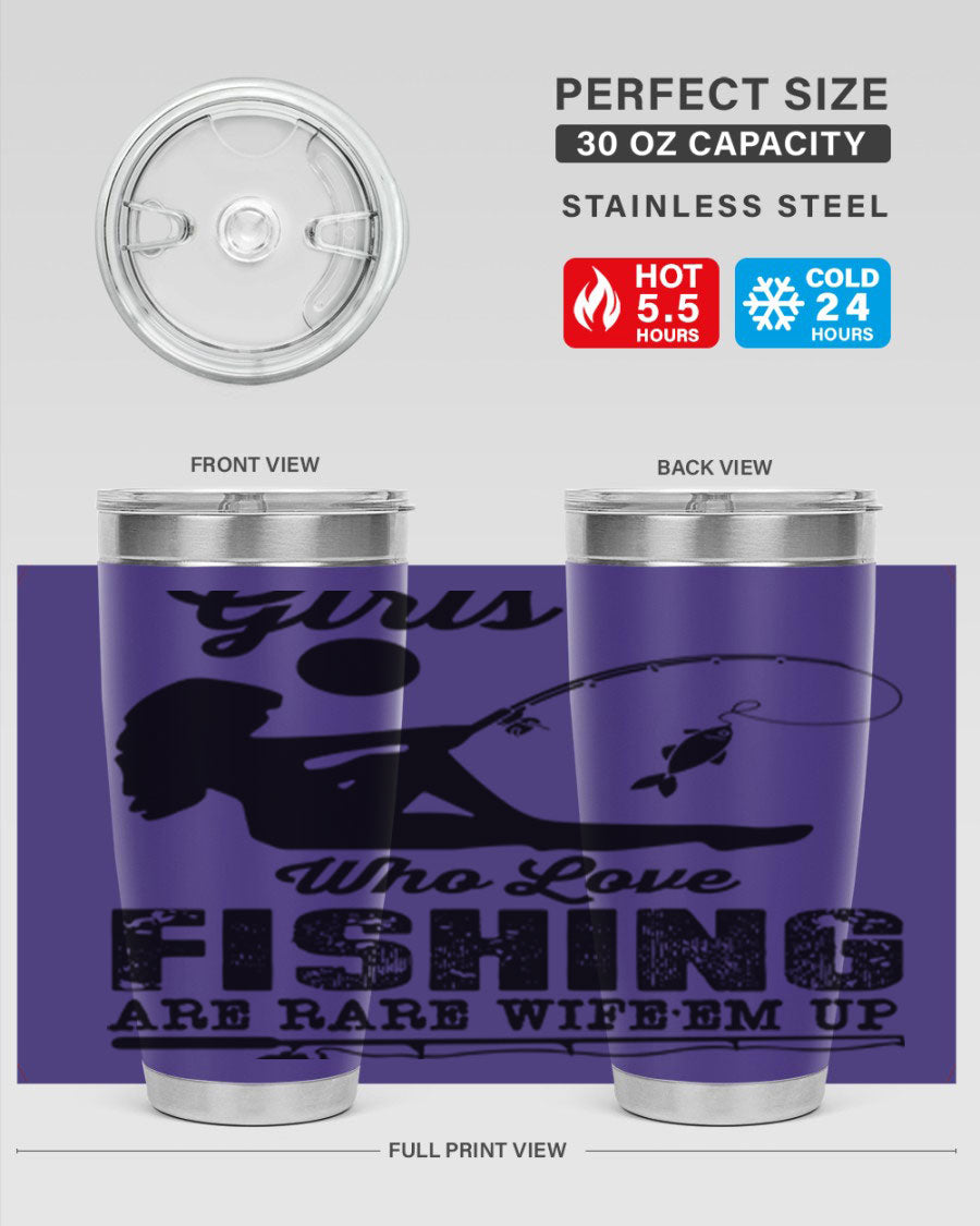 Fishing Design 166# Mermaid Tumbler showcasing a vibrant mermaid design, made of stainless steel with double wall vacuum insulation.