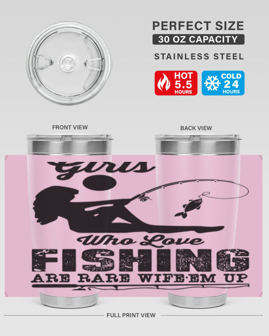 Fishing Design 166# Mermaid Tumbler showcasing a vibrant mermaid design, made of stainless steel with double wall vacuum insulation.