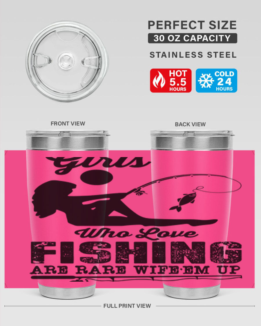 Fishing Design 166# Mermaid Tumbler showcasing a vibrant mermaid design, made of stainless steel with double wall vacuum insulation.