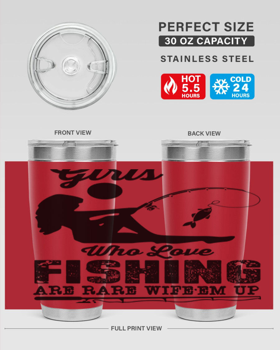 Fishing Design 166# Mermaid Tumbler showcasing a vibrant mermaid design, made of stainless steel with double wall vacuum insulation.