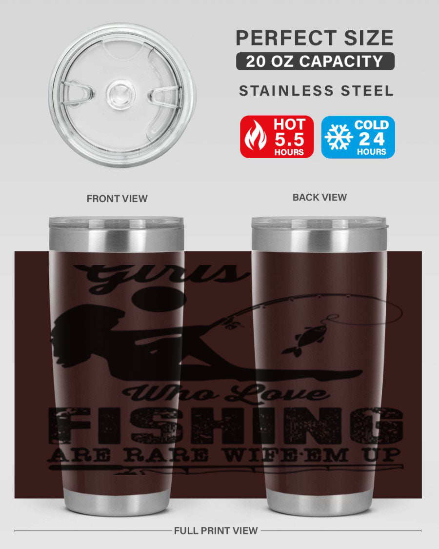 Fishing Design 166# Mermaid Tumbler showcasing a vibrant mermaid design, made of stainless steel with double wall vacuum insulation.