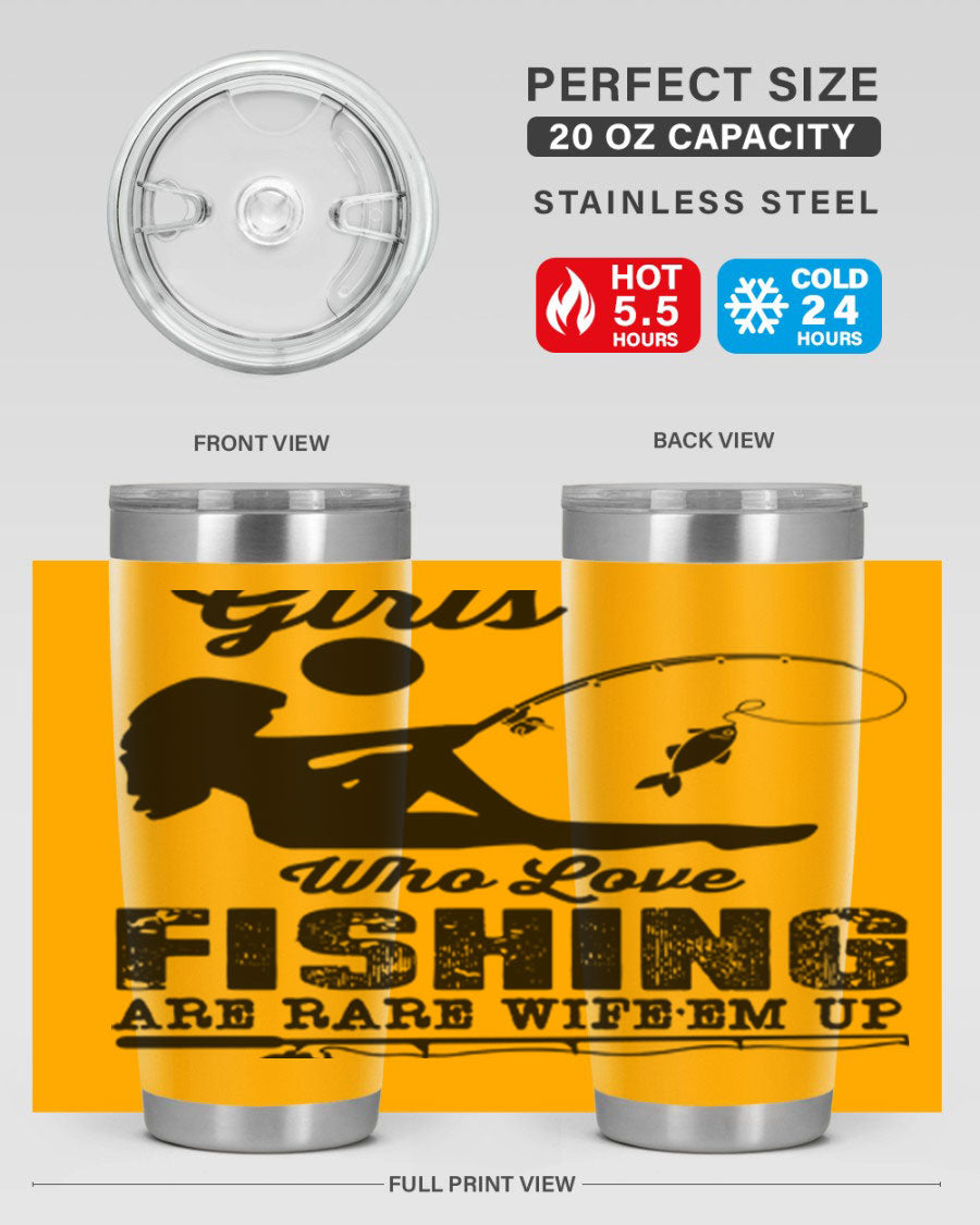 Fishing Design 166# Mermaid Tumbler showcasing a vibrant mermaid design, made of stainless steel with double wall vacuum insulation.