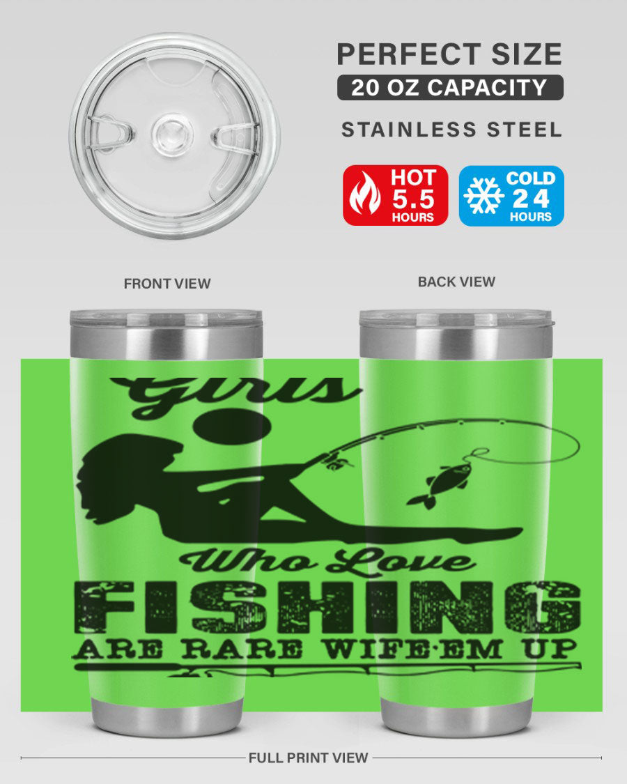 Fishing Design 166# Mermaid Tumbler showcasing a vibrant mermaid design, made of stainless steel with double wall vacuum insulation.