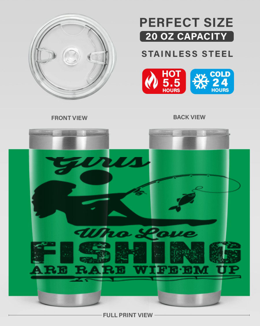 Fishing Design 166# Mermaid Tumbler showcasing a vibrant mermaid design, made of stainless steel with double wall vacuum insulation.