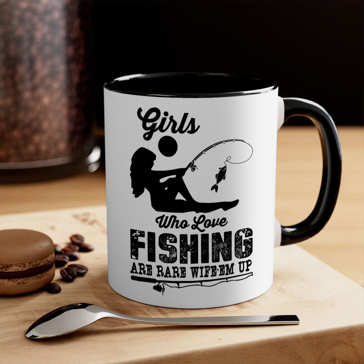 Fishing design 166# Mermaid Mug with colorful handle and glossy finish, available in multiple colors and sizes.