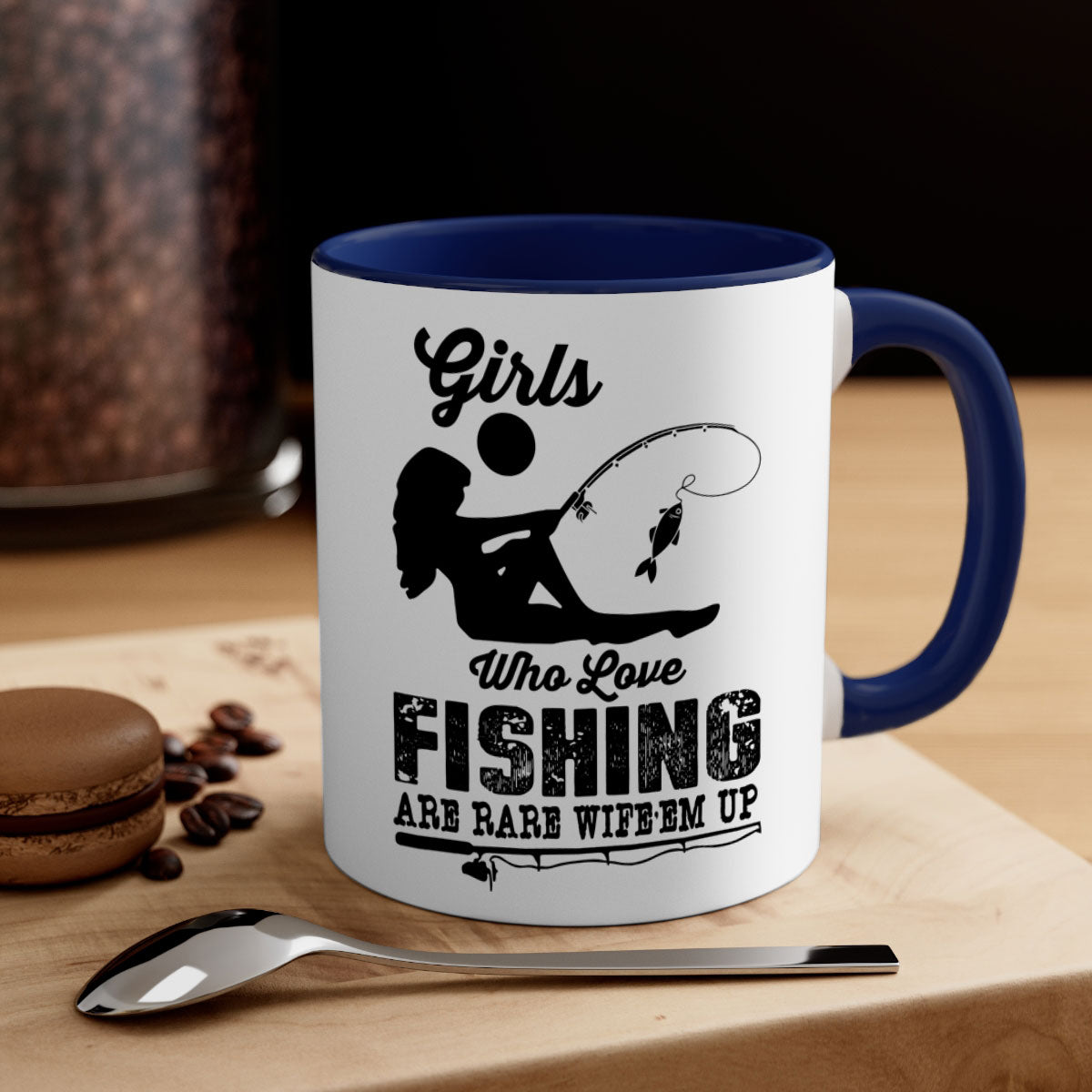 Fishing design 166# Mermaid Mug with colorful handle and glossy finish, available in multiple colors and sizes.