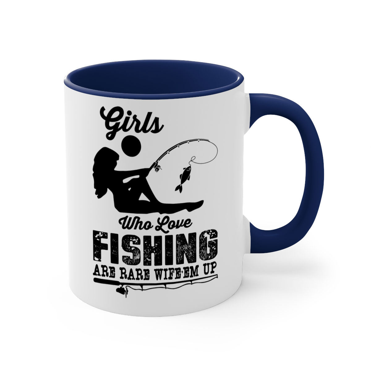 Fishing design 166# Mermaid Mug with colorful handle and glossy finish, available in multiple colors and sizes.