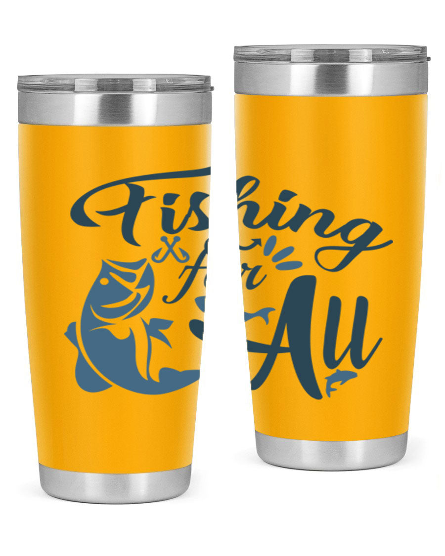 Fishing for All 150# Tumbler in stainless steel with a drink-thru lid, showcasing its sleek design and vibrant printed graphics.
