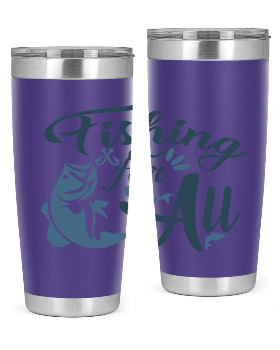 Fishing for All 150# Tumbler in stainless steel with a drink-thru lid, showcasing its sleek design and vibrant printed graphics.