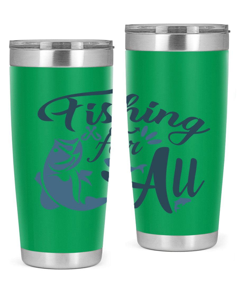 Fishing for All 150# Tumbler in stainless steel with a drink-thru lid, showcasing its sleek design and vibrant printed graphics.