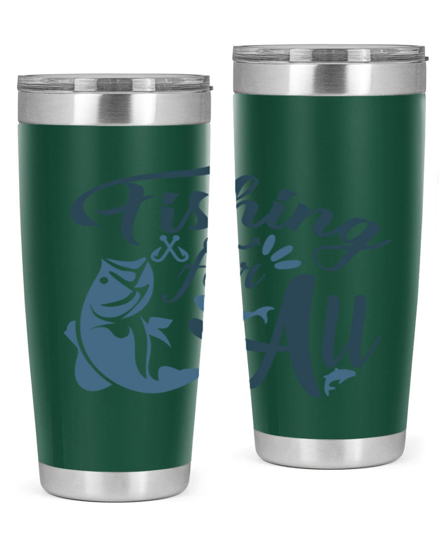 Fishing for All 150# Tumbler in stainless steel with a drink-thru lid, showcasing its sleek design and vibrant printed graphics.