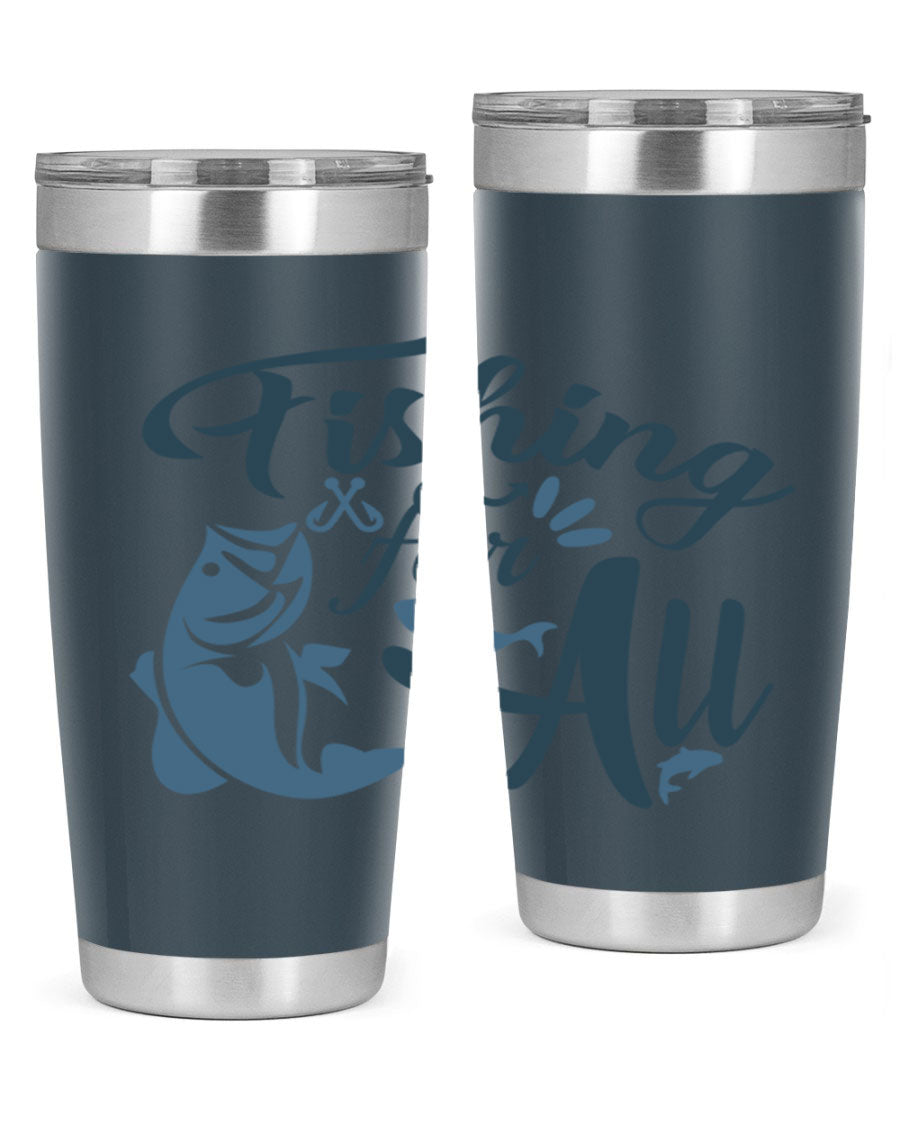 Fishing for All 150# Tumbler in stainless steel with a drink-thru lid, showcasing its sleek design and vibrant printed graphics.
