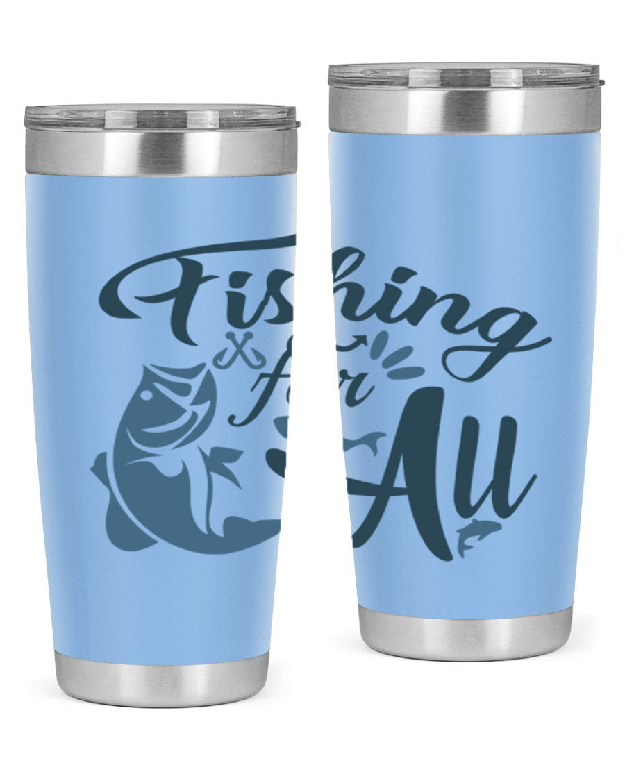 Fishing for All 150# Tumbler in stainless steel with a drink-thru lid, showcasing its sleek design and vibrant printed graphics.