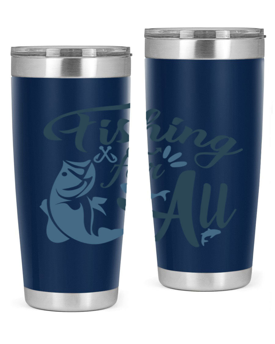 Fishing for All 150# Tumbler in stainless steel with a drink-thru lid, showcasing its sleek design and vibrant printed graphics.