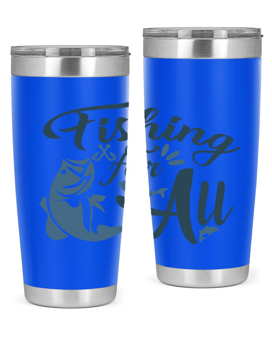 Fishing for All 150# Tumbler in stainless steel with a drink-thru lid, showcasing its sleek design and vibrant printed graphics.