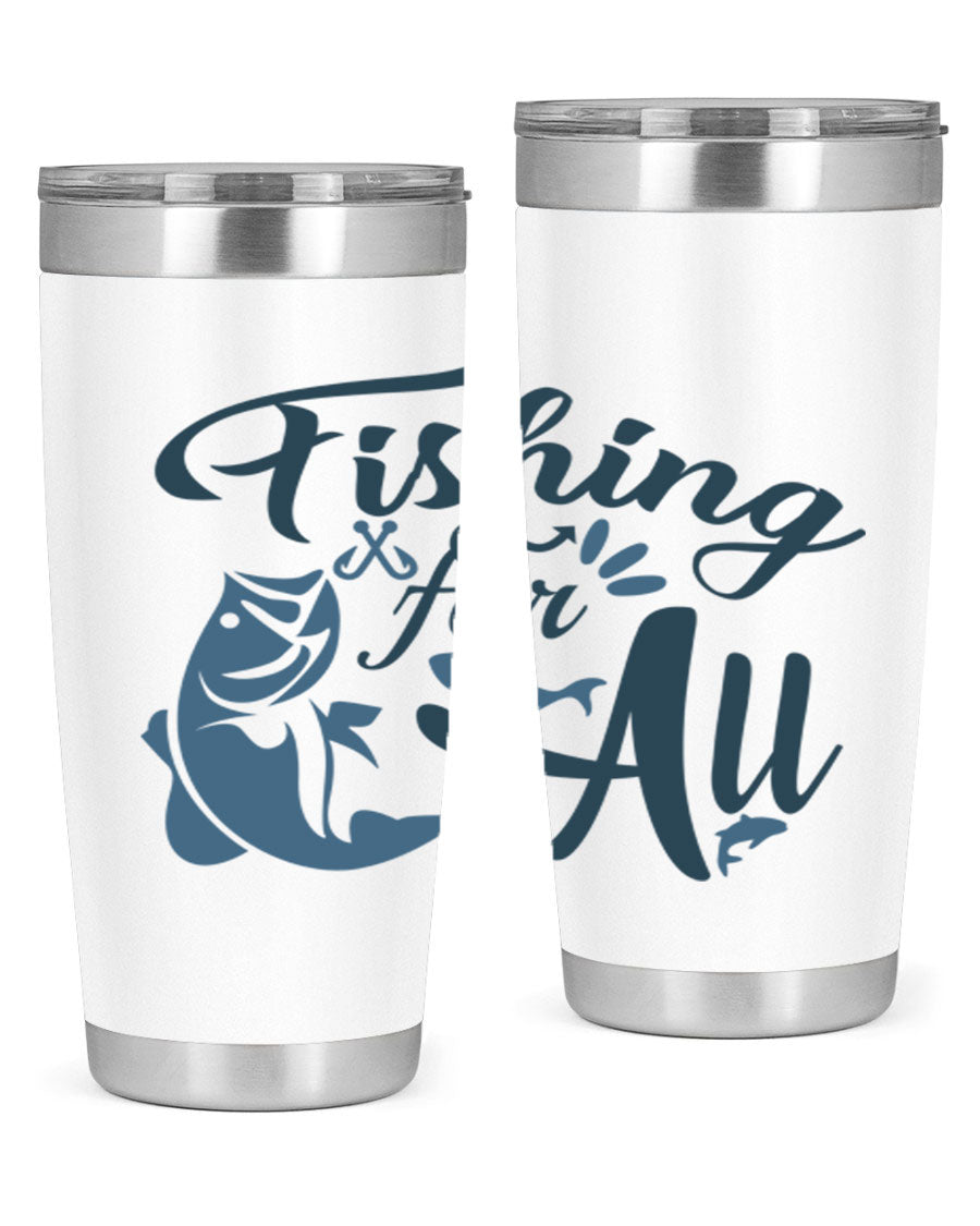 Fishing for All 150# Tumbler in stainless steel with a drink-thru lid, showcasing its sleek design and vibrant printed graphics.