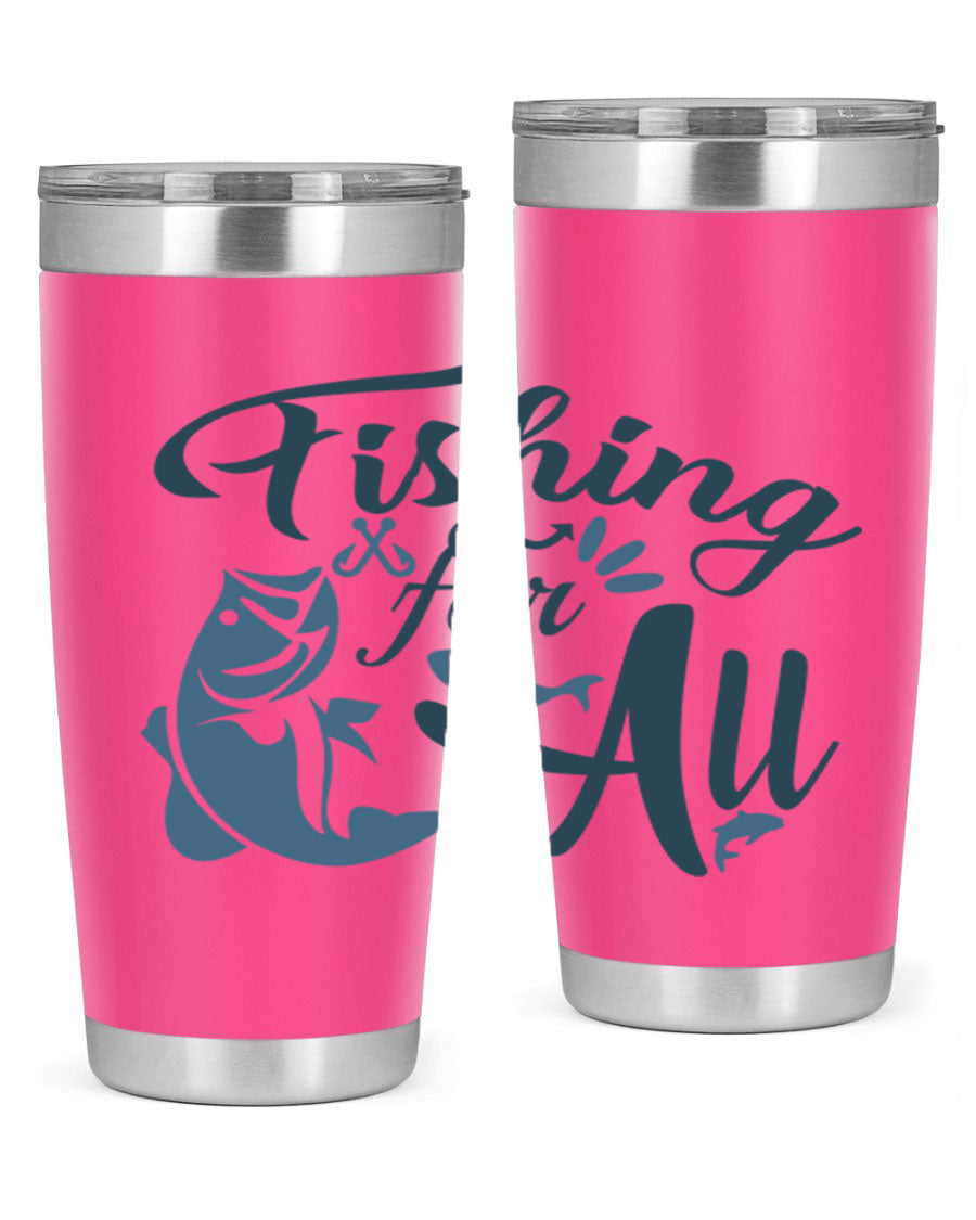 Fishing for All 150# Tumbler in stainless steel with a drink-thru lid, showcasing its sleek design and vibrant printed graphics.