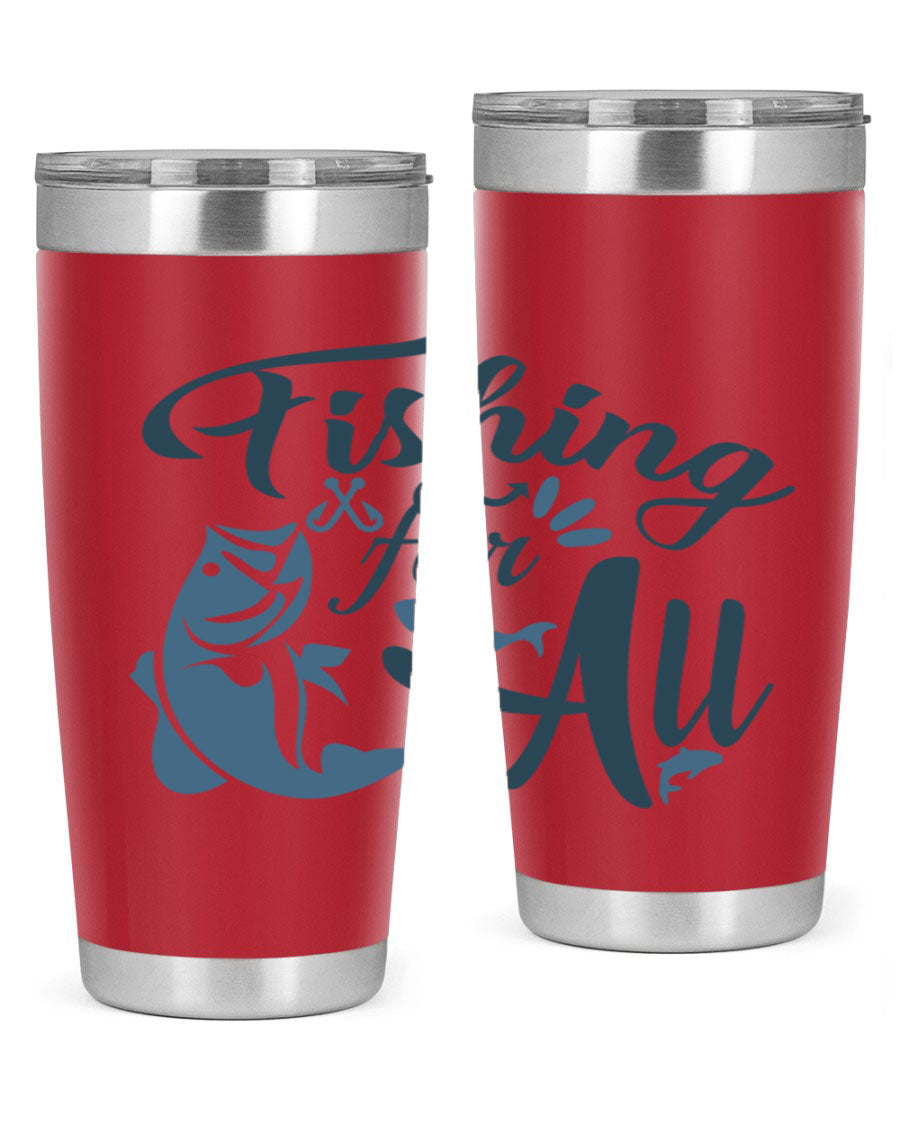 Fishing for All 150# Tumbler in stainless steel with a drink-thru lid, showcasing its sleek design and vibrant printed graphics.