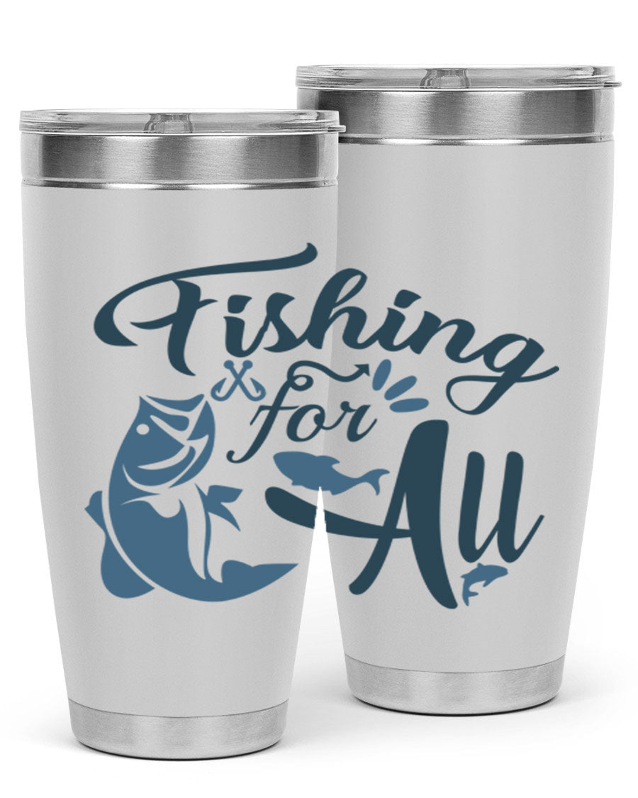 Fishing for All 150# Tumbler in stainless steel with a drink-thru lid, showcasing its sleek design and vibrant printed graphics.