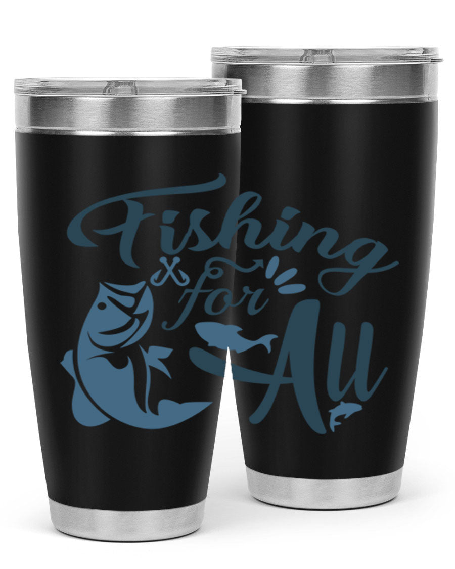 Fishing for All 150# Tumbler in stainless steel with a drink-thru lid, showcasing its sleek design and vibrant printed graphics.