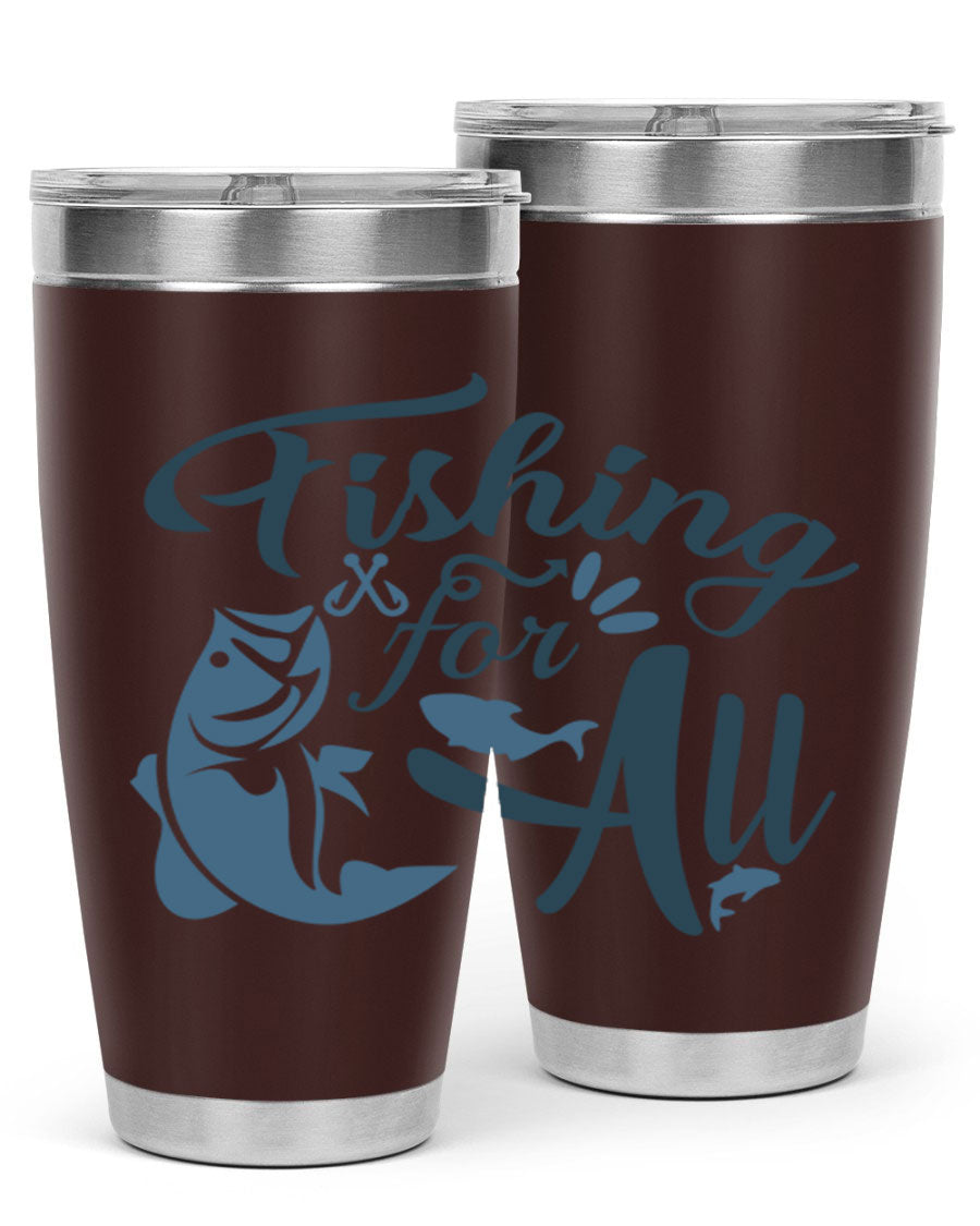 Fishing for All 150# Tumbler in stainless steel with a drink-thru lid, showcasing its sleek design and vibrant printed graphics.