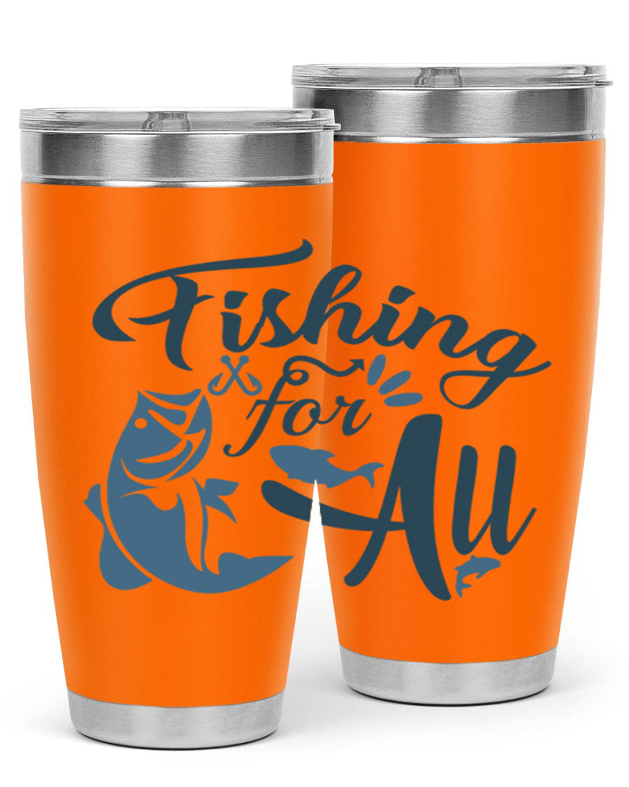 Fishing for All 150# Tumbler in stainless steel with a drink-thru lid, showcasing its sleek design and vibrant printed graphics.