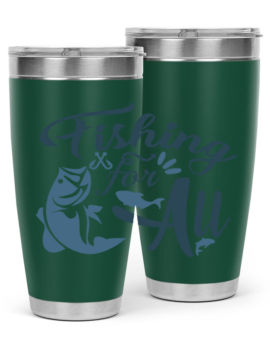 Fishing for All 150# Tumbler in stainless steel with a drink-thru lid, showcasing its sleek design and vibrant printed graphics.