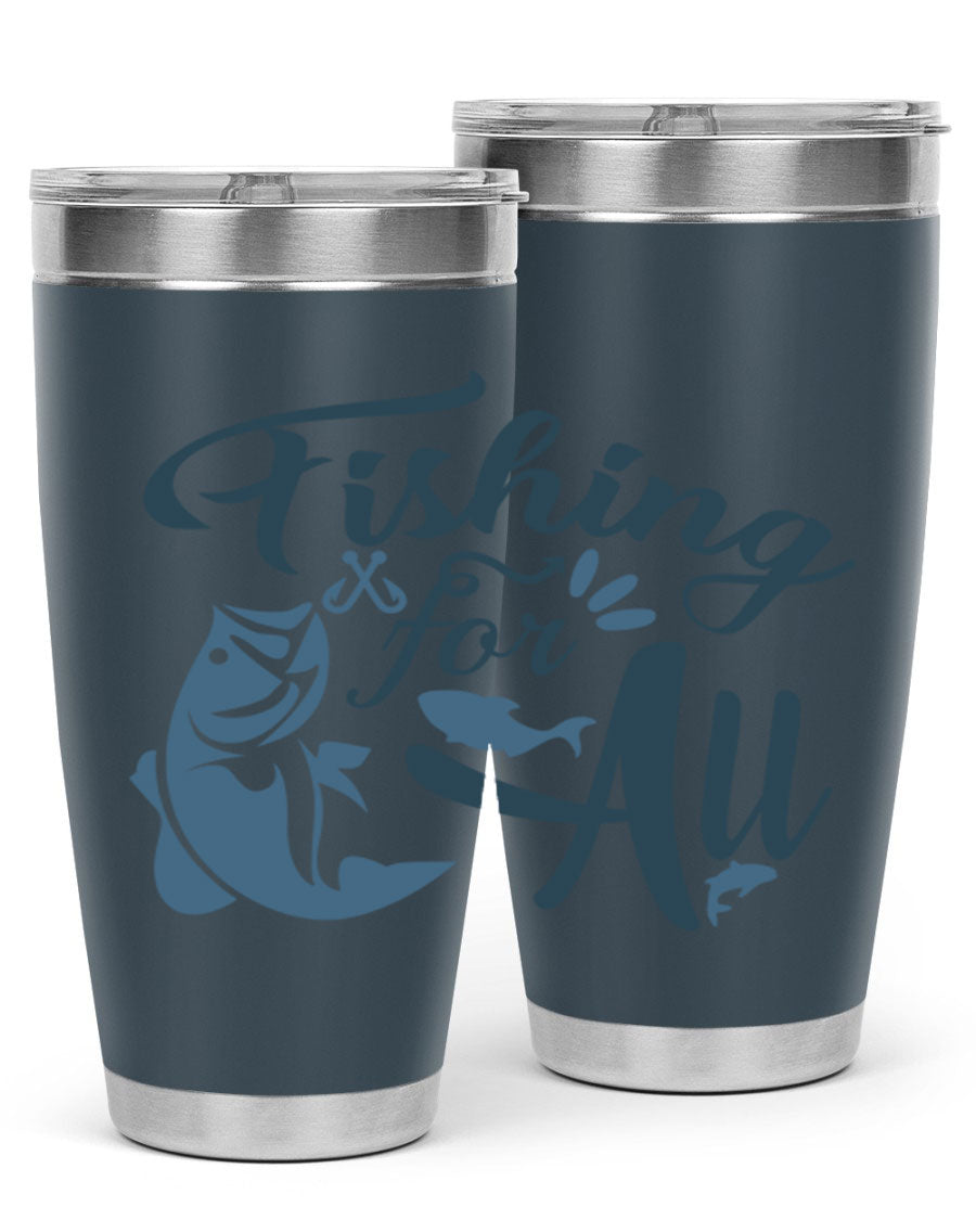 Fishing for All 150# Tumbler in stainless steel with a drink-thru lid, showcasing its sleek design and vibrant printed graphics.