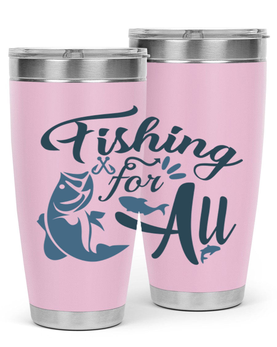 Fishing for All 150# Tumbler in stainless steel with a drink-thru lid, showcasing its sleek design and vibrant printed graphics.