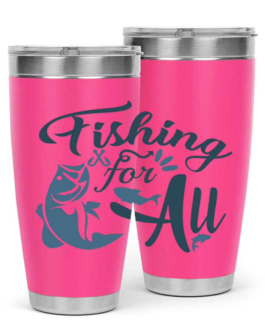 Fishing for All 150# Tumbler in stainless steel with a drink-thru lid, showcasing its sleek design and vibrant printed graphics.
