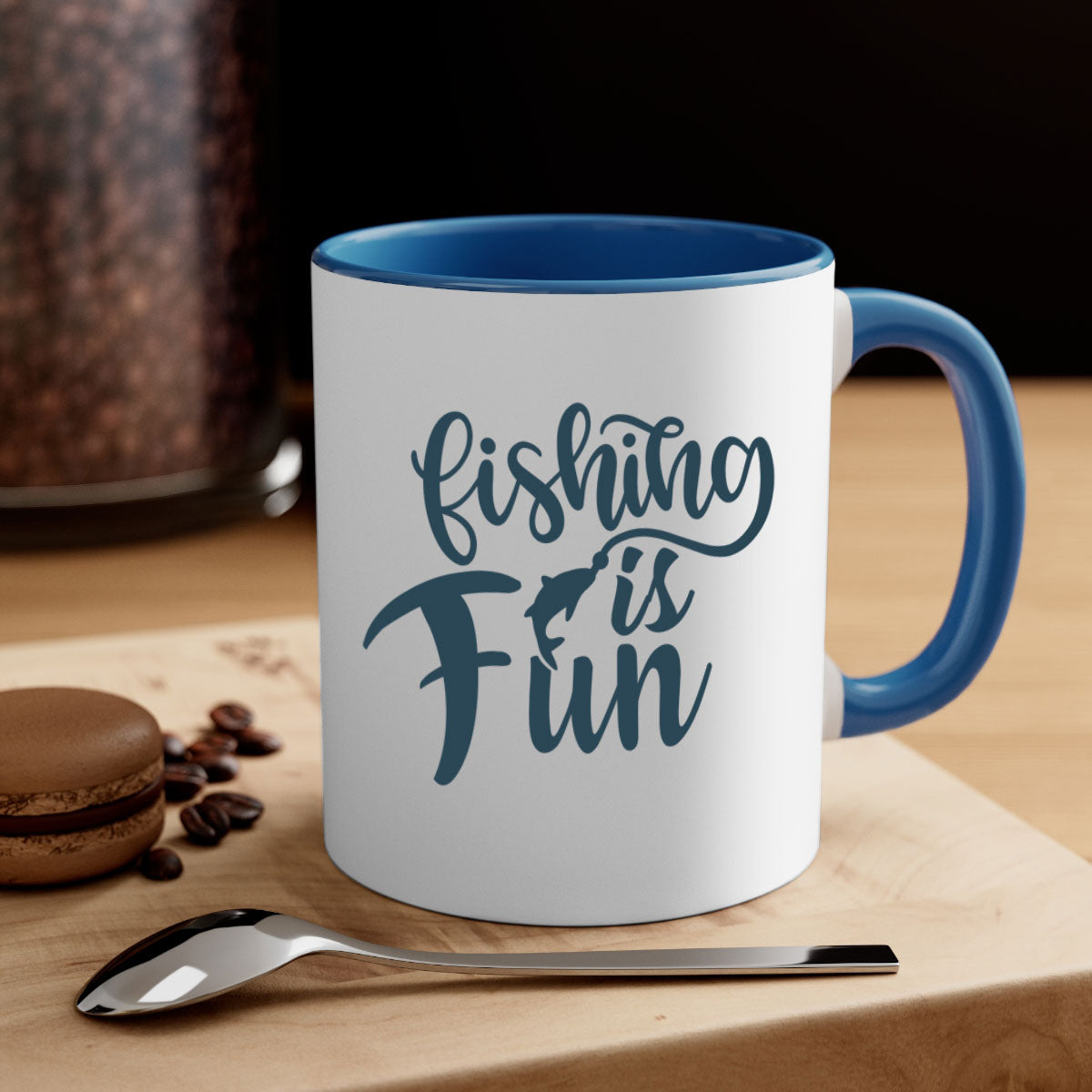 Fishing is Fun 147# Mug with colorful handle and glossy finish, available in multiple colors and sizes.