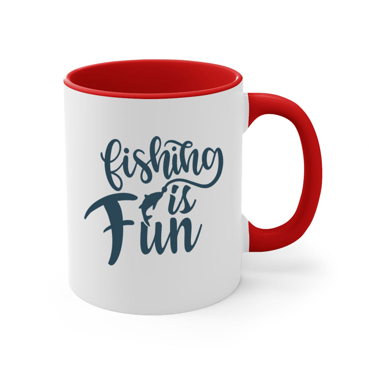 Fishing is Fun 147# Mug with colorful handle and glossy finish, available in multiple colors and sizes.