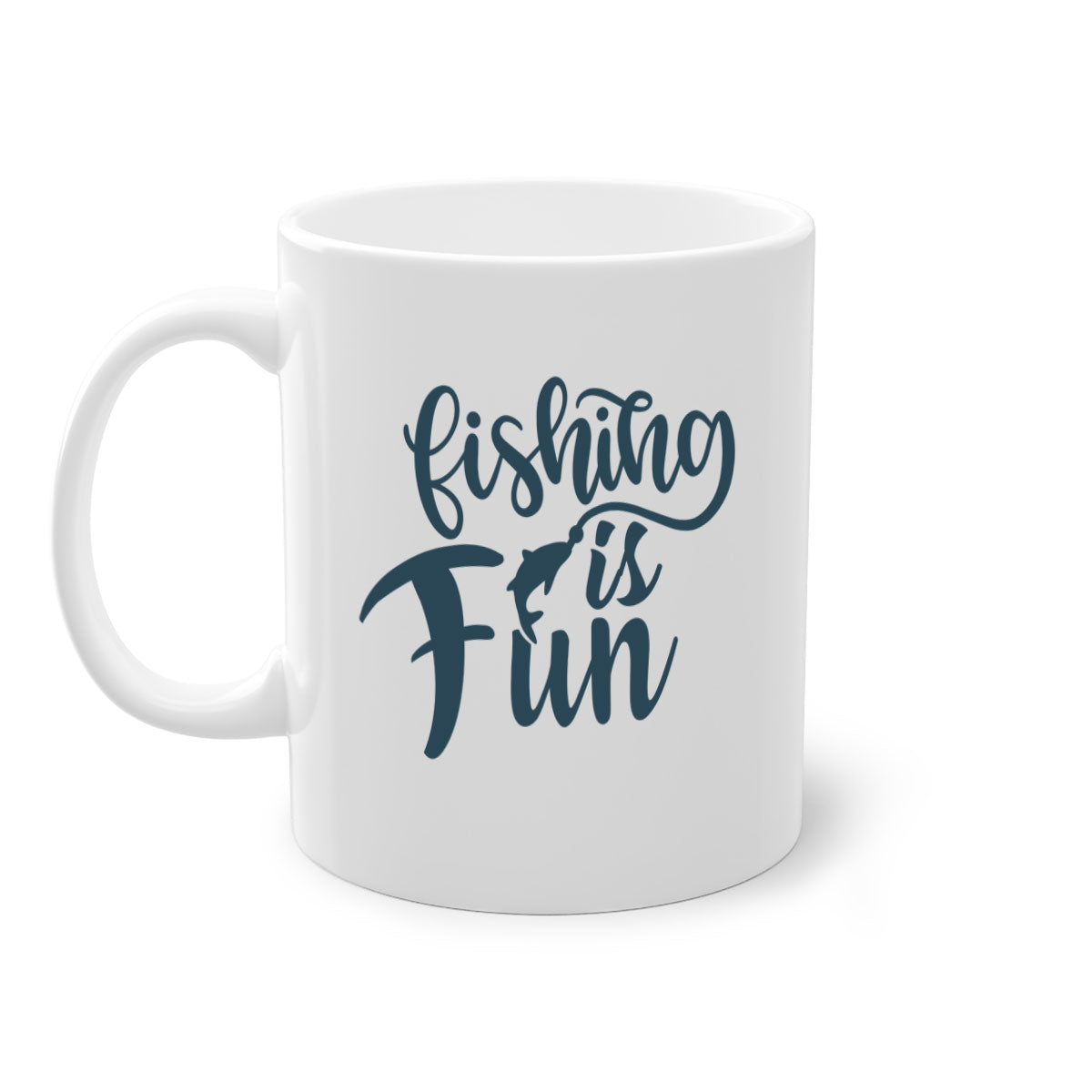 Fishing is Fun 147# Mug with colorful handle and glossy finish, available in multiple colors and sizes.