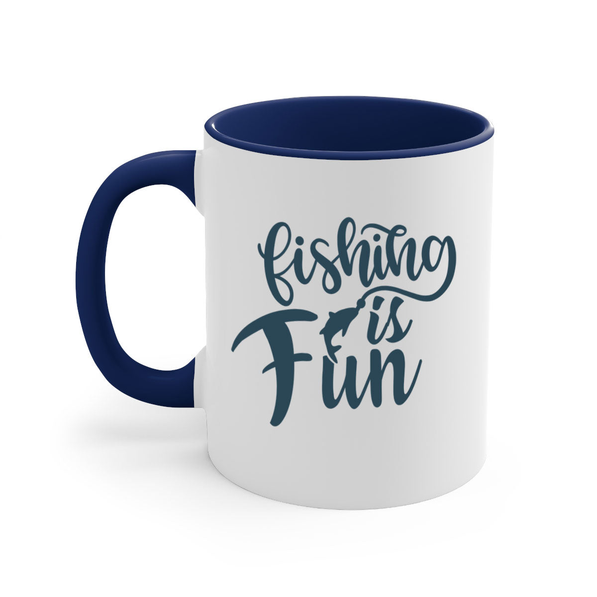 Fishing is Fun 147# Mug with colorful handle and glossy finish, available in multiple colors and sizes.