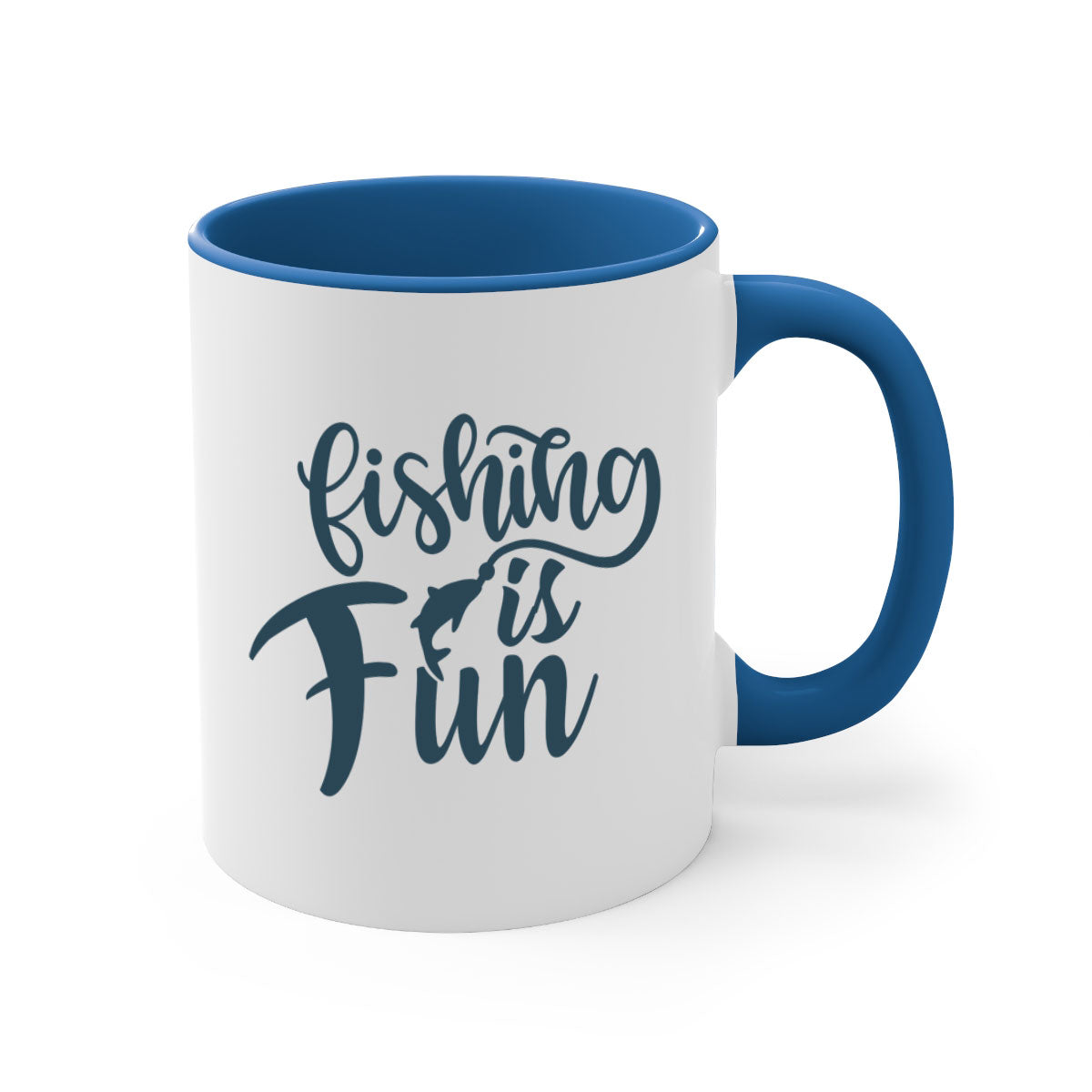 Fishing is Fun 147# Mug with colorful handle and glossy finish, available in multiple colors and sizes.