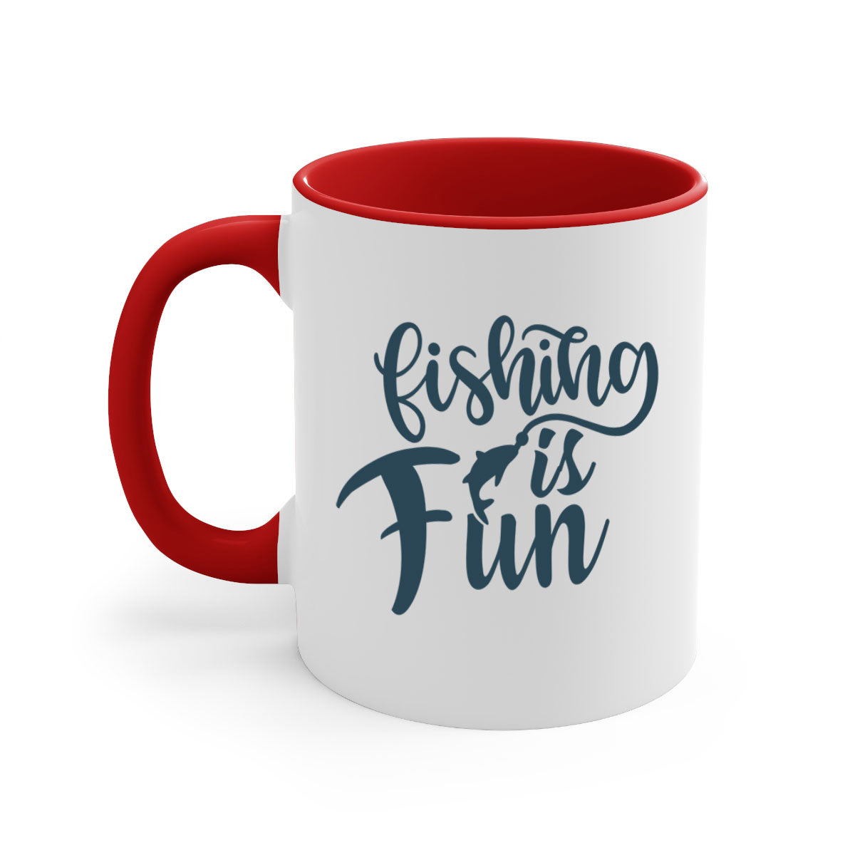 Fishing is Fun 147# Mug with colorful handle and glossy finish, available in multiple colors and sizes.