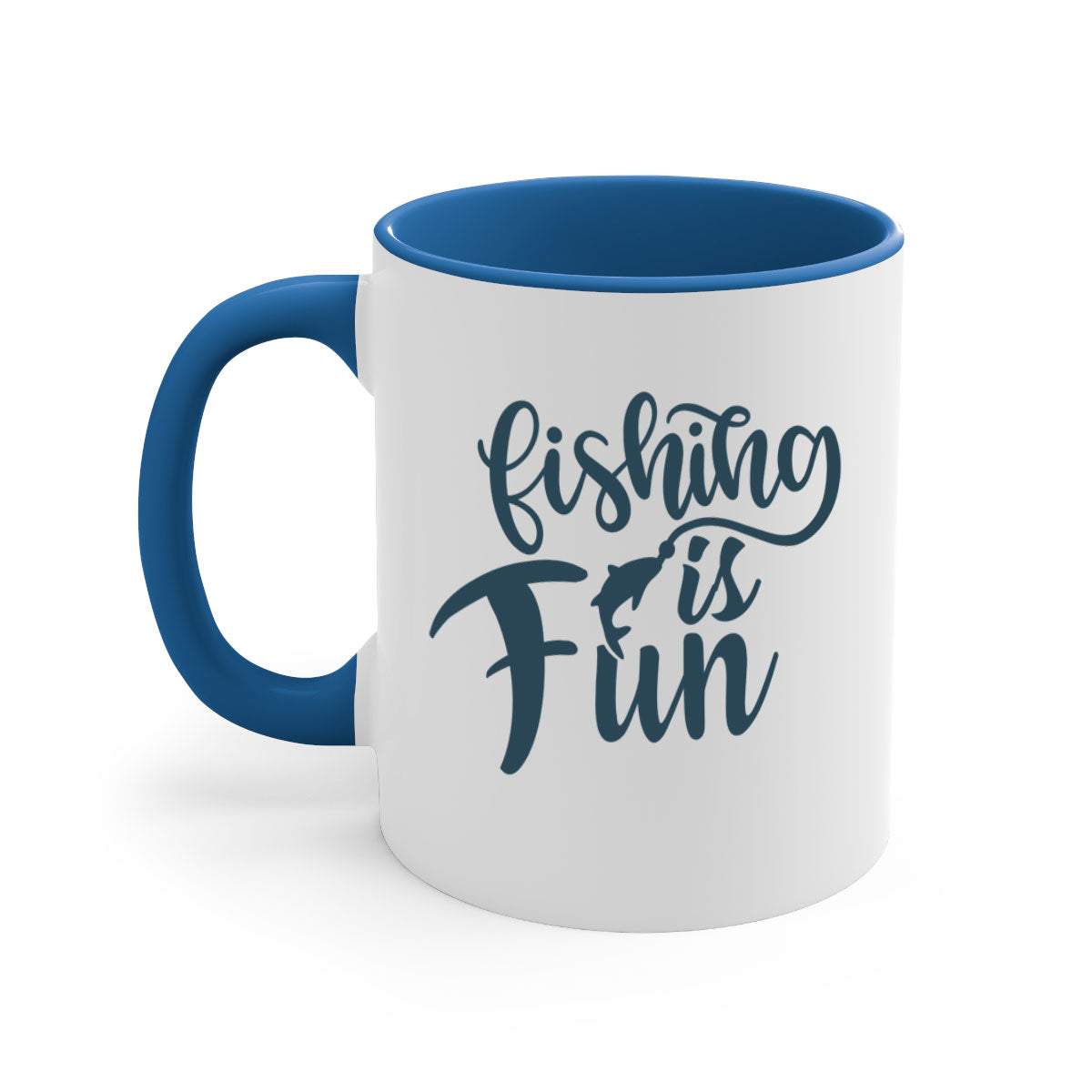 Fishing is Fun 147# Mug with colorful handle and glossy finish, available in multiple colors and sizes.
