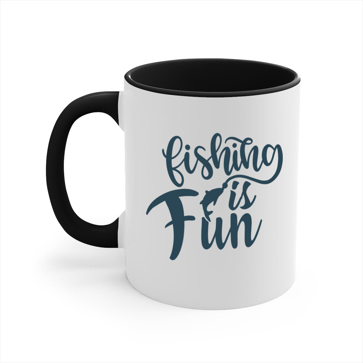 Fishing is Fun 147# Mug with colorful handle and glossy finish, available in multiple colors and sizes.