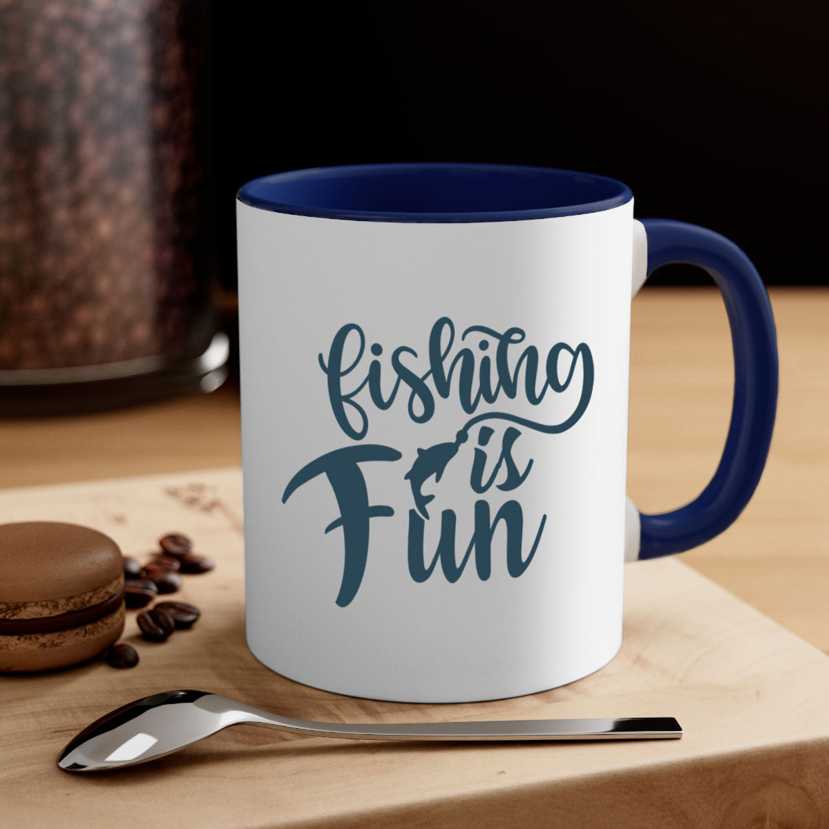 Fishing is Fun 147# Mug with colorful handle and glossy finish, available in multiple colors and sizes.
