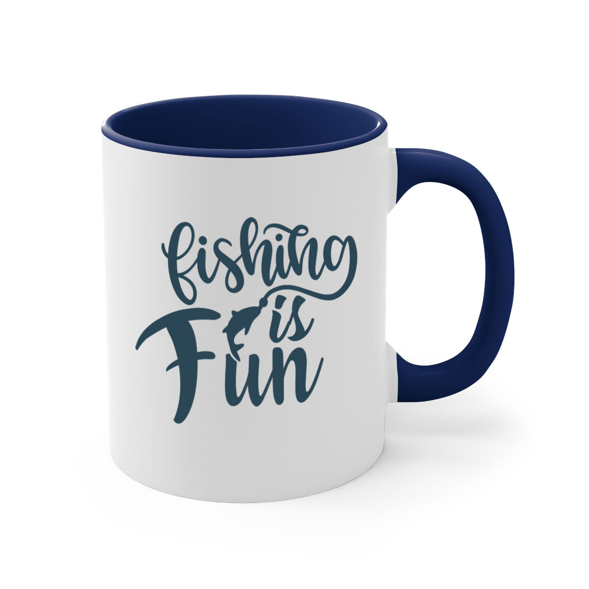 Fishing is Fun 147# Mug with colorful handle and glossy finish, available in multiple colors and sizes.