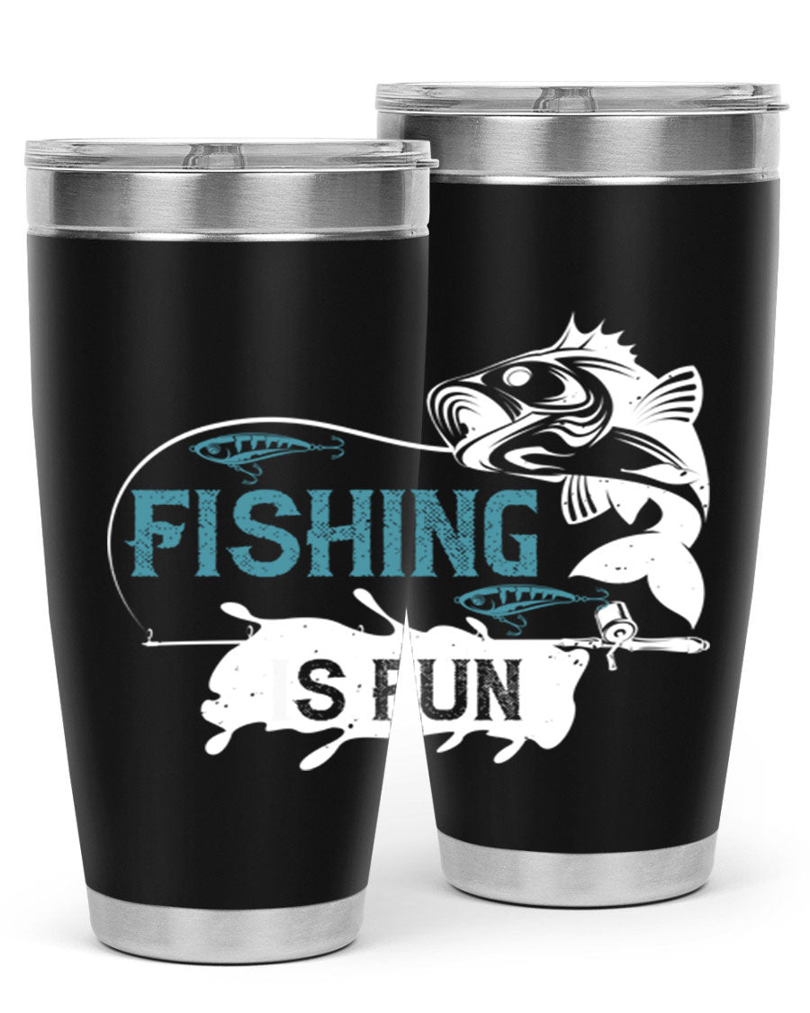 Fishing is Fun 274# Tumbler in stainless steel with vibrant print, perfect for outdoor adventures.
