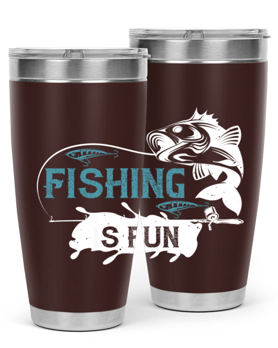 Fishing is Fun 274# Tumbler in stainless steel with vibrant print, perfect for outdoor adventures.