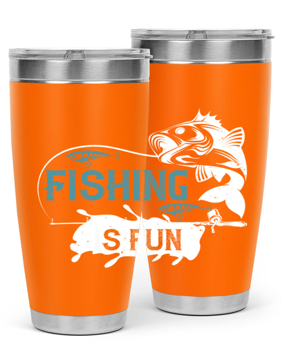 Fishing is Fun 274# Tumbler in stainless steel with vibrant print, perfect for outdoor adventures.