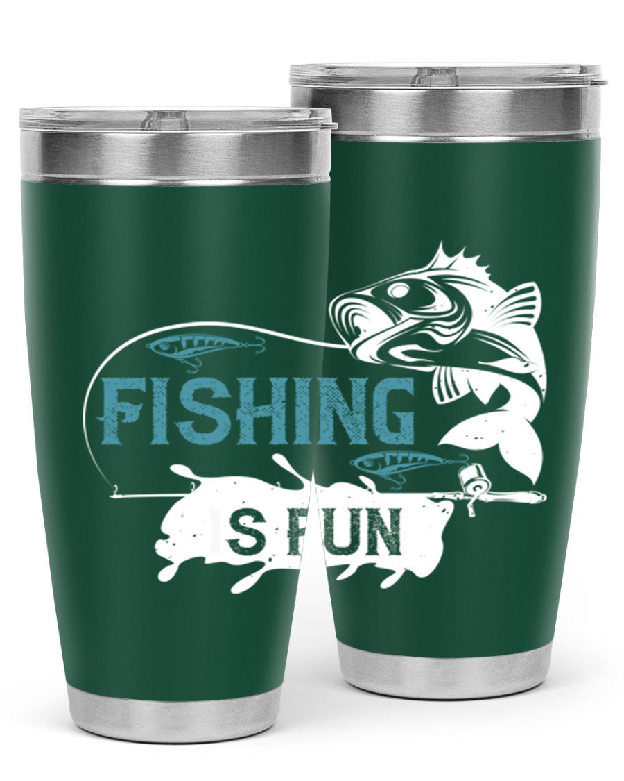 Fishing is Fun 274# Tumbler in stainless steel with vibrant print, perfect for outdoor adventures.