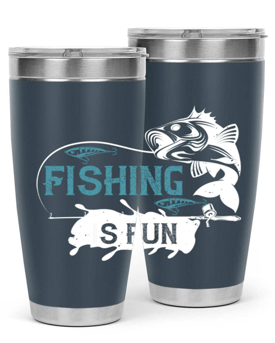 Fishing is Fun 274# Tumbler in stainless steel with vibrant print, perfect for outdoor adventures.