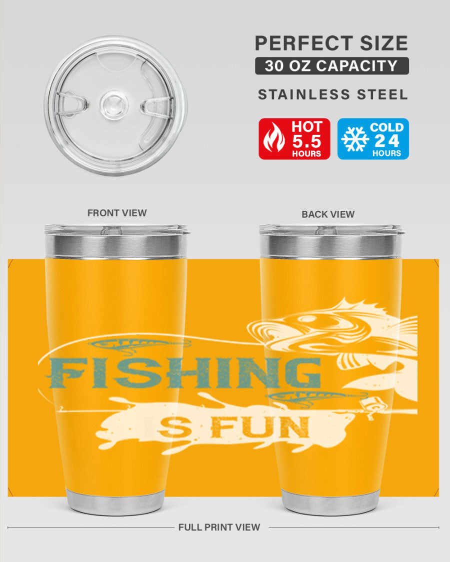 Fishing is Fun 274# Tumbler in stainless steel with vibrant print, perfect for outdoor adventures.