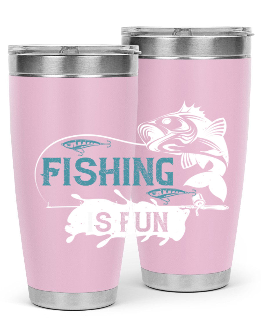 Fishing is Fun 274# Tumbler in stainless steel with vibrant print, perfect for outdoor adventures.