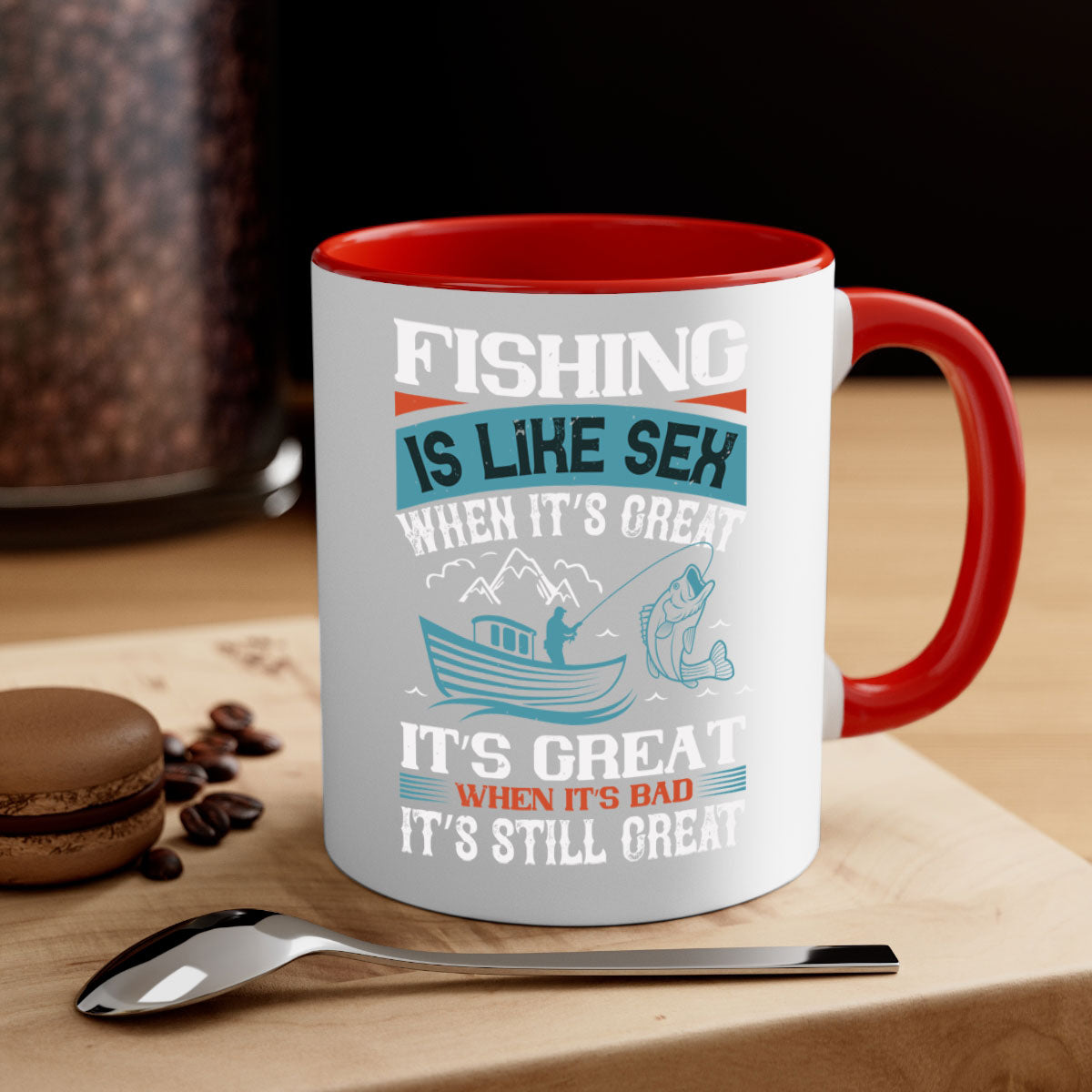 Fishing is Like Sex When It's Great Mug with colorful handle and glossy finish, available in multiple sizes.