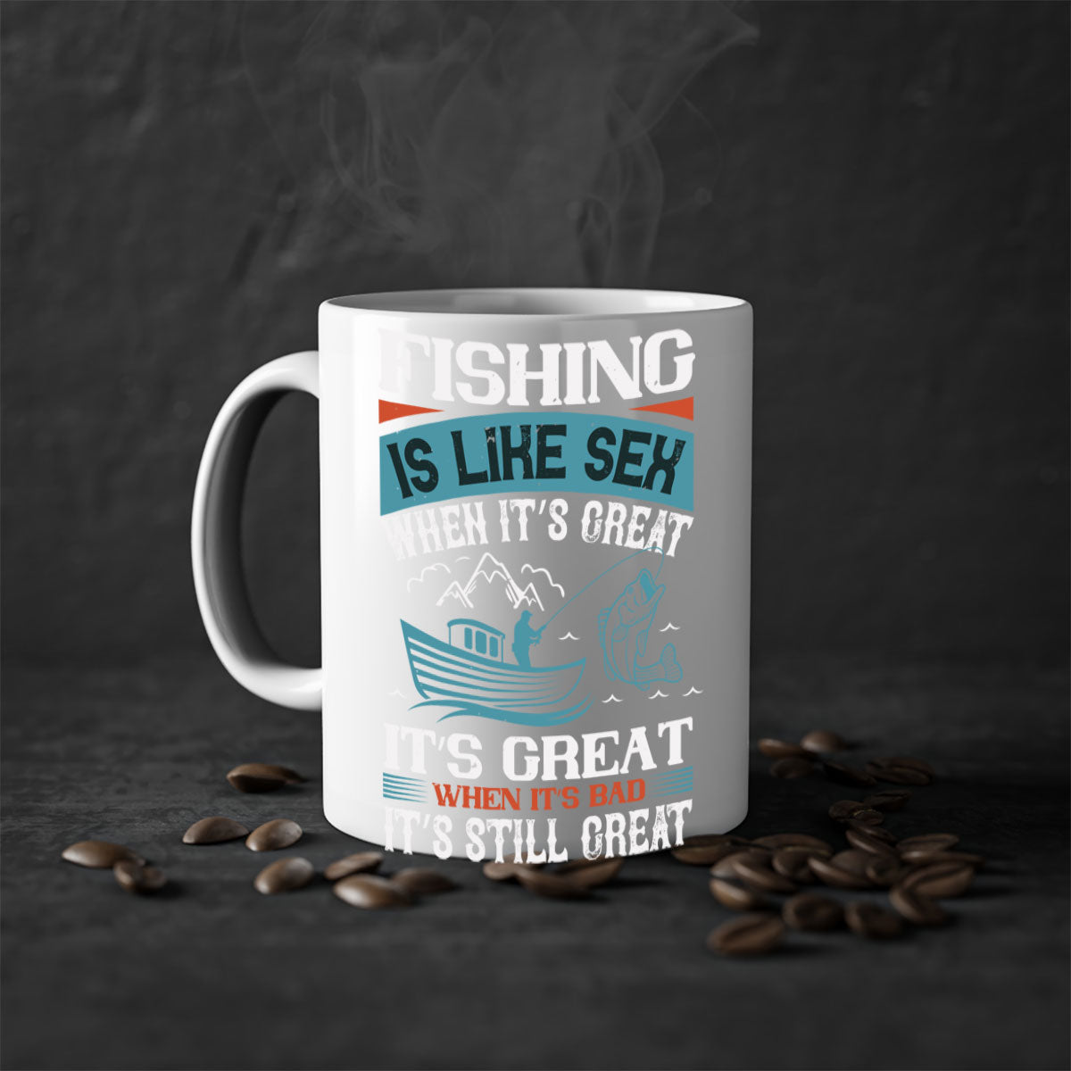 Fishing is Like Sex When It's Great Mug with colorful handle and glossy finish, available in multiple sizes.